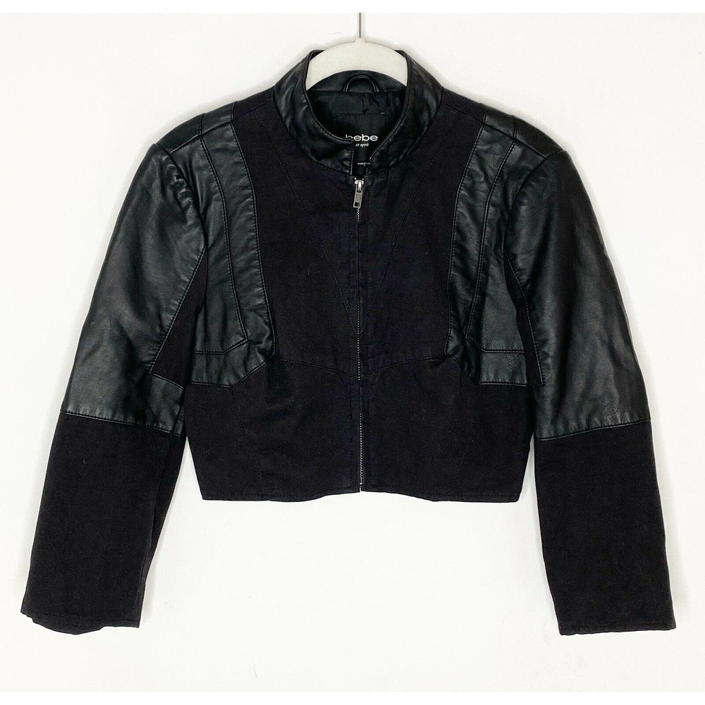 bebe Black Mixed-Media Cropped Jacket